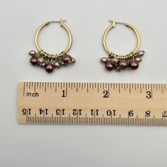 Ladies GoldTone Hoop Beaded Dangle Earrings Pink Purple Mauve Boho Fairy Cottage - Picture 4 of 5